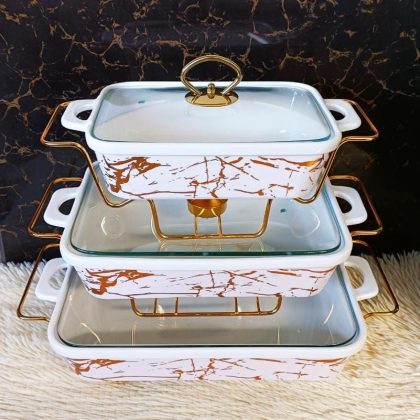 3-Piece Ceramic Chafing Dish Set – Elegant Buffet Food Warmers with Lids. - Image 2