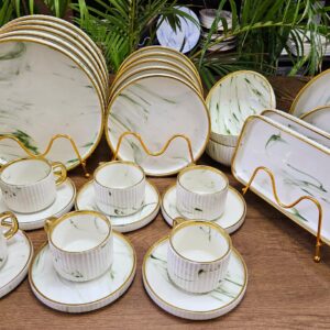 Beautiful 32-Piece Dinner Set – Dark Green Design.