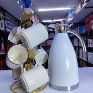 7-Piece Breakfast Set - 6pcs Japanese Mugs and 2L Flask.
