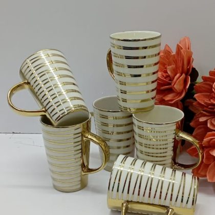 6pcs  Gold Decorated Big Ceramic Coffee /Tea Mugs