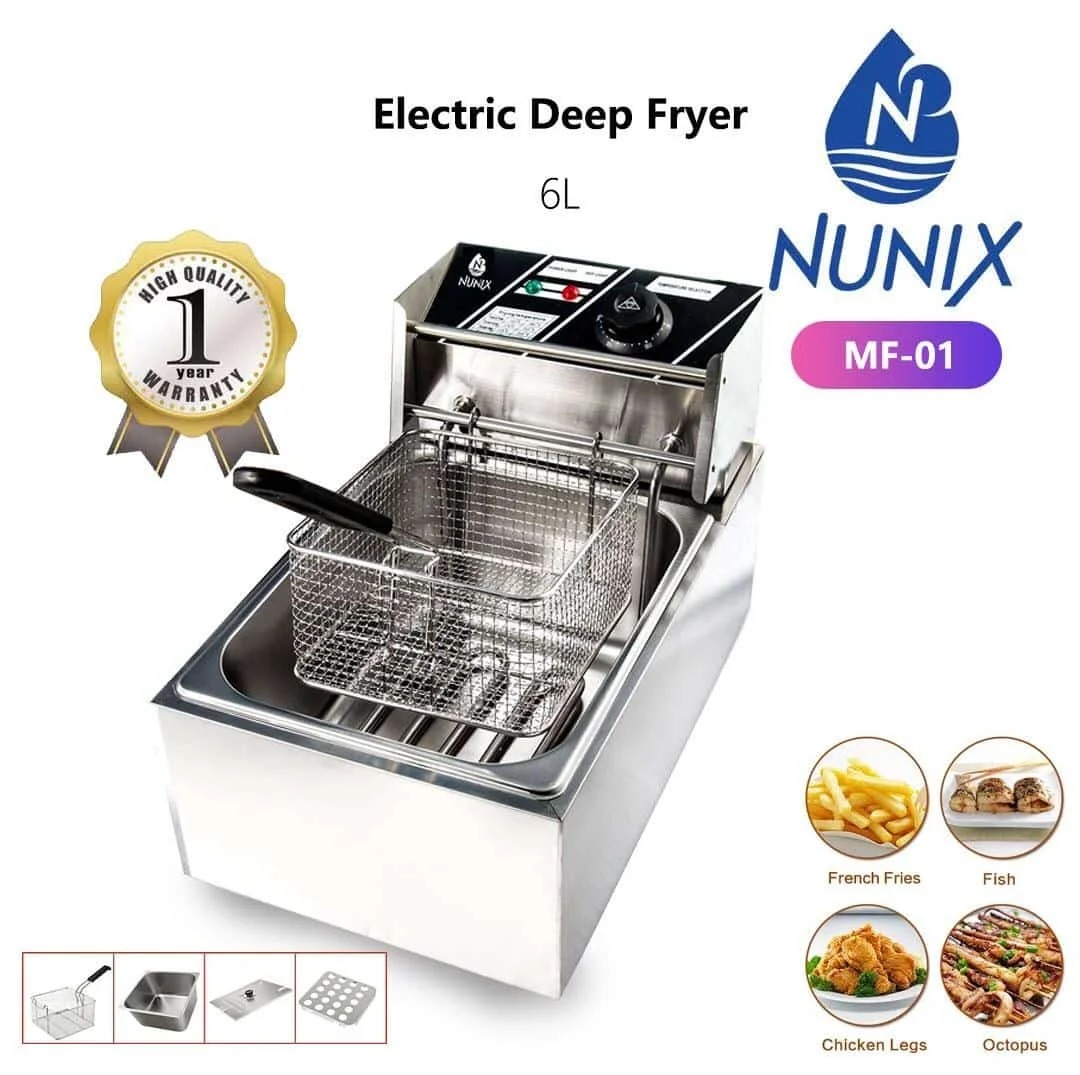 Nunix 6L Commercial Single Stainless Steel Deep Fryer.