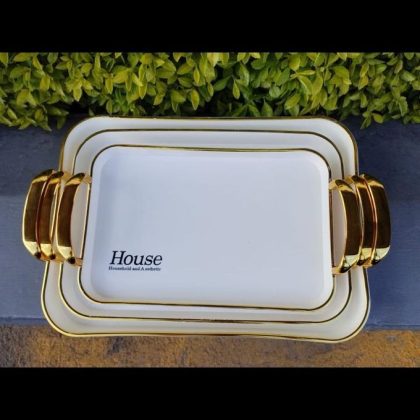 Serving Tray With Golden Handles – Set Of 3