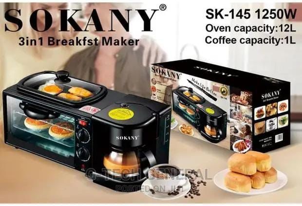 3-in-1 Breakfast Maker – Coffee Maker, Grill and Toaster Oven.
