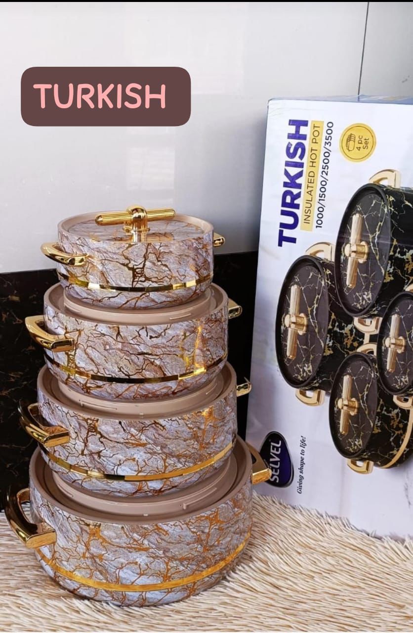 Turkish 4pc Turkish Insulated Hotpots, Hot Pots Casserole Set - 1.0lts ,1.5lits ,2.5lts ,3.5lts