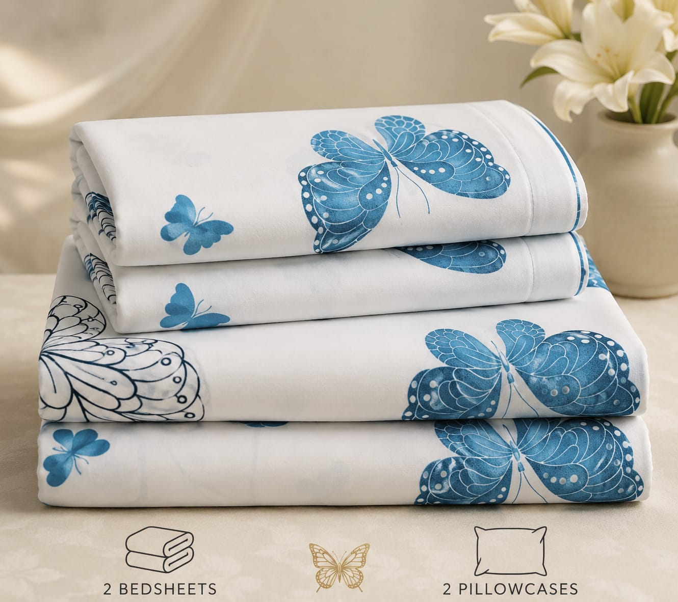 6*6 Cotton Bedsheets - 2pcs Bedsheets and 2pcs Pillow Cases. - Image 4