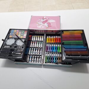 Unicorn Design 145-Piece Deluxe Art Set, Comprehensive Kit For Drawing And Painting.
