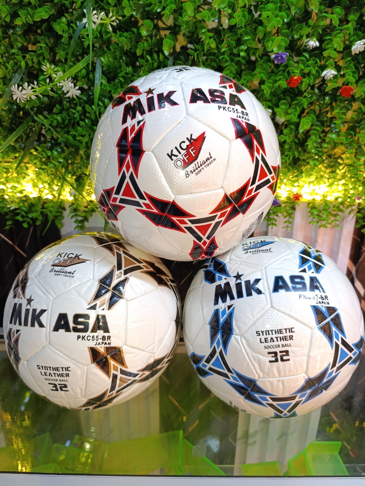 Mikasa Kick Off Brilliant PKC55-BR synthetic leather soccer balls.