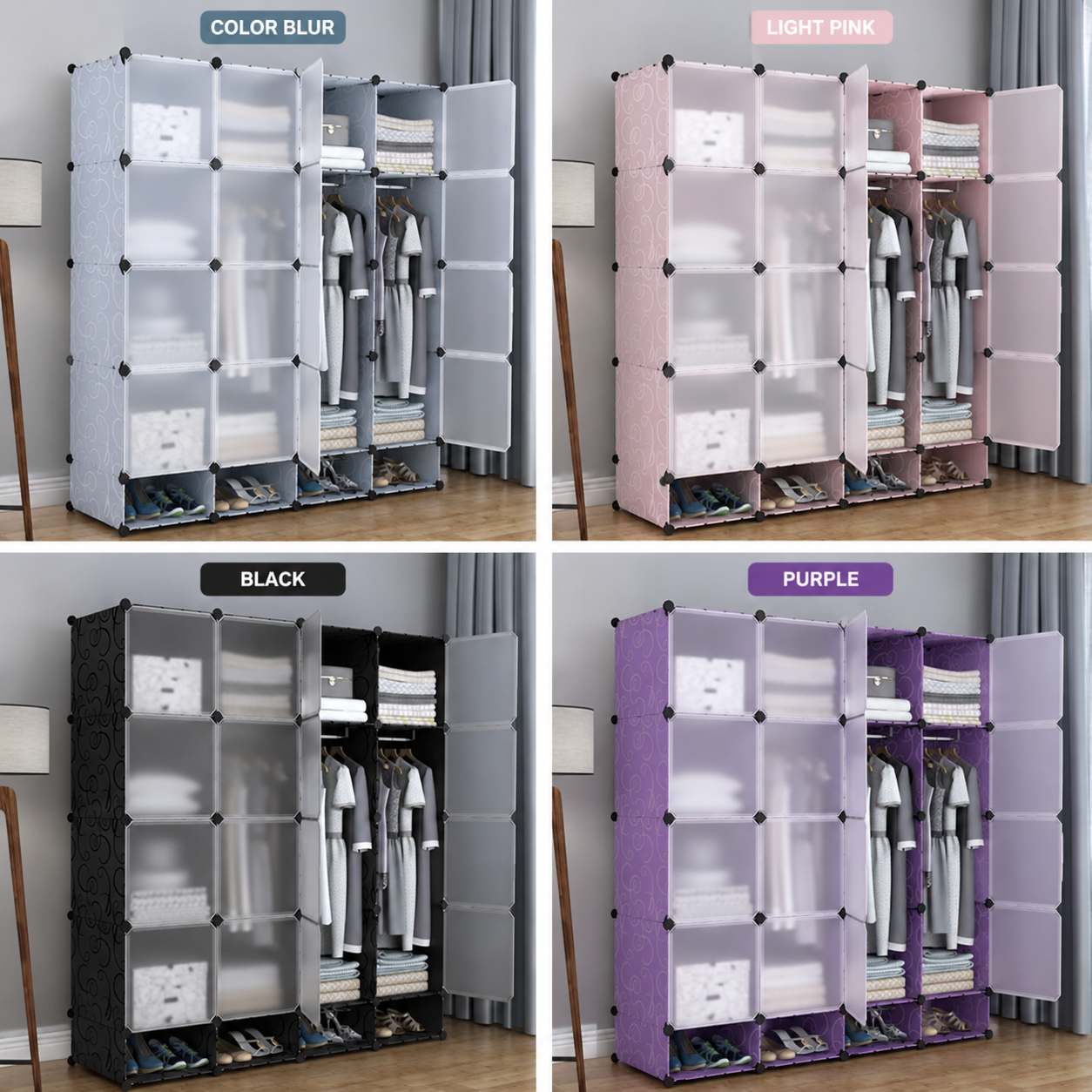 Portable 4- Column Plastic Wardrobes