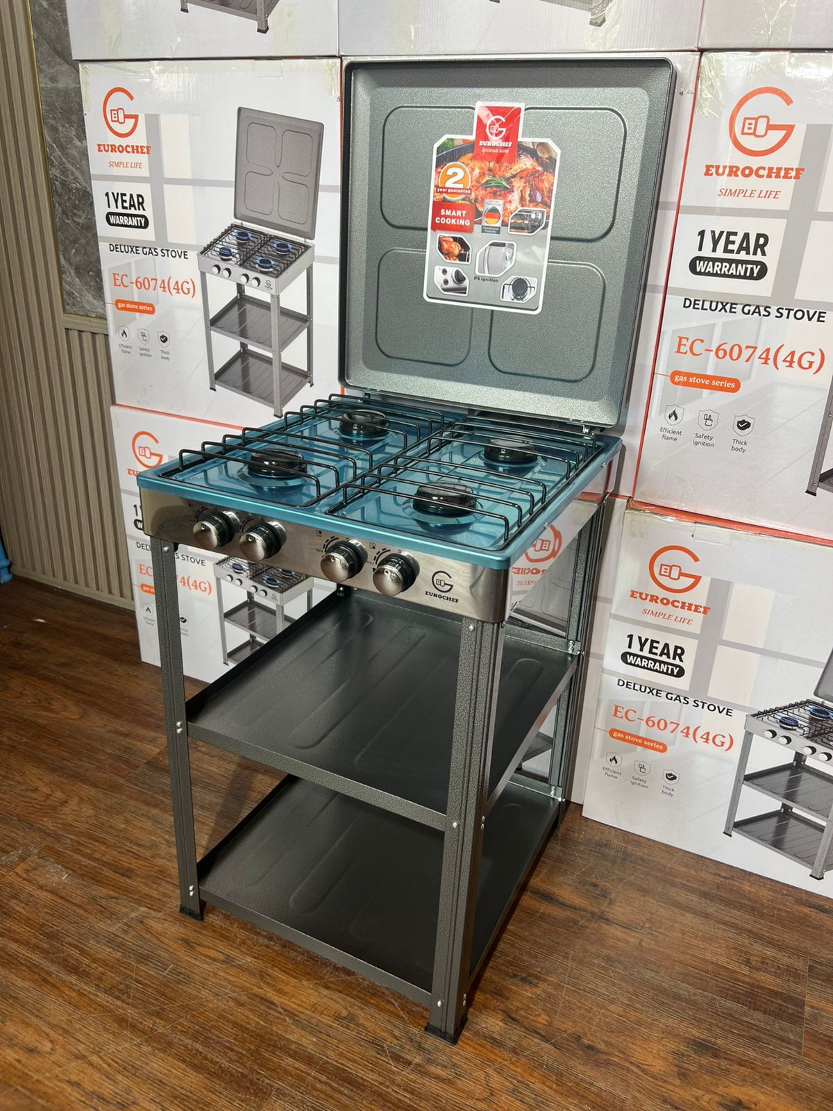 Eurochef full gas standing cooker with shelves