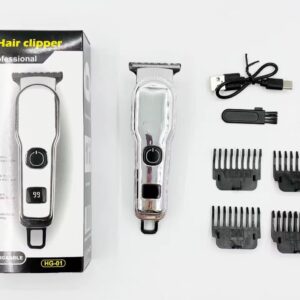 Silver HG-01 professional hair clipper with a digital battery display