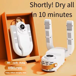 foldable electric shoe dryer and deodorizer with a timer.