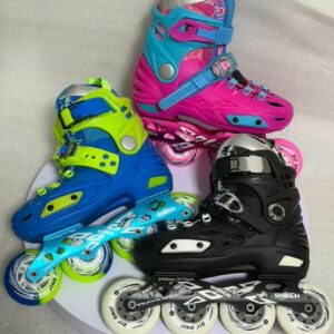 Hard boot skating shoes with rubber wheels